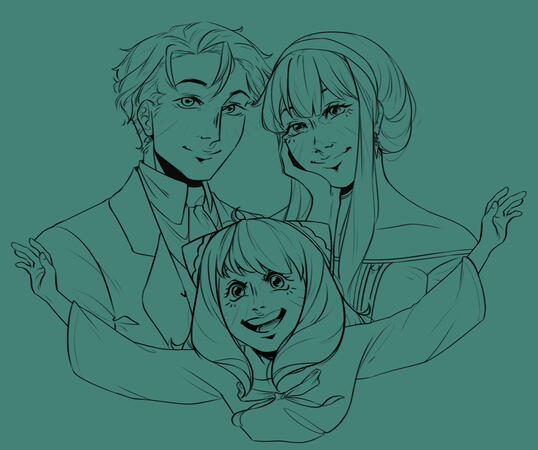 Lineart of Anya, Yor and Lloid from SpyxFamily